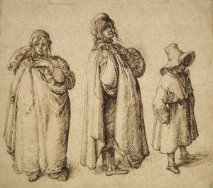 Två studier av en romsk kvinna och en romsk pojke i en stor hatt, c.1605 av Jacques II de Gheyn