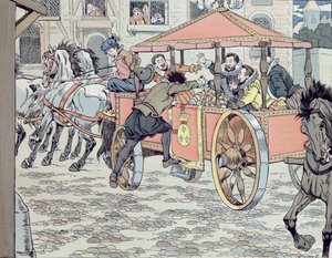 Mordet på Henri IV av Francois Ravaillac i rue de la Ferronerie den 14 maj 1610, ca 1900 av Jacques Marie Gaston Onfray de Breville (Job)