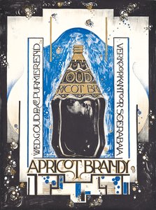 Affisch med reklam för aprikosbrännvin, för vin- och sherryförsäljaren Oud, ca 1920 (färg litho) av Jacques Jongert