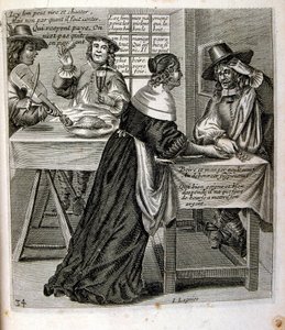 1600-talsgravyr ur en samling ordspråk. Paris 1657-1663. Av Jacques Lagniet (1620-1675). Fransk gravör. Från honom många samhällskritiska gravyrer och hånbilder som t.ex. hans ibland groteska och fantastiska illustrationer av Jacques Lagniet