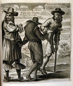 Gravyr från 1600-talet ur en samling ordspråk. Paris 1657-1663. Av Jacques Lagniet (1620-1675). Fransk gravör. Från honom många samhällskritiska gravyrer och hånbilder som t.ex. hans ibland groteska och fantastiska illustrationer av Jacques Lagniet