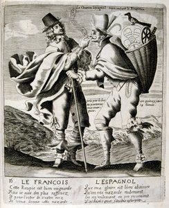 1600-talsgravyr ur en samling ordspråk. Paris 1657-1663. Av Jacques Lagniet (1620-1675). Fransk gravör. Från honom många samhällskritiska gravyrer och hånbilder som t.ex. hans ibland groteska och fantastiska illustrationer av Jacques Lagniet
