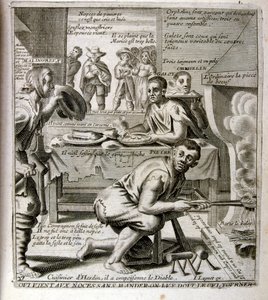 1600-talsgravyr ur en samling ordspråk. Paris 1657-1663. Av Jacques Lagniet (1620-1675). Fransk gravör. Från honom många samhällskritiska gravyrer och hånbilder som t.ex. hans ibland groteska och fantastiska illustrationer av Jacques Lagniet