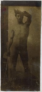 Studie av en manlig nakenmodell, stående upprätt och sedd framifrån, i Jacques de Lalaings studio