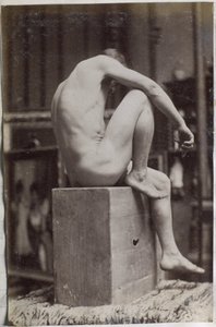 Studie av en manlig nakenmodell, sittande och sedd från sidan, i Jacques de Lalaings studio av Jacques Lalaing (attributed to)