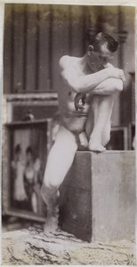 Studie av en sittande manlig nakenmodell i Jacques de Lalaings studio