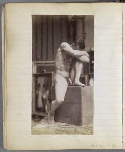 Studie av en sittande manlig nakenmodell i Jacques de Lalaings studio