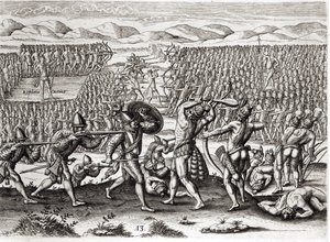 Outina besegrar Patanou med hjälp av fransmännen, Florida, 1564, från 