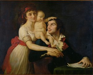 Camille Desmoulins (1760-94) hans fru Lucile (1771-94) och deras son Horace-Camille (1792-1825) c.1792 (olja på duk) av Jacques Louis (workshop of) David
