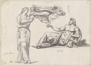 En flodgud och två klassiska skulpturer av Jacques Louis David