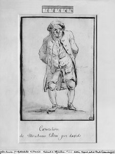 Karikatyr av Honore Gabriel Riqueti, Comte de Mirabeau (penna och brunt bläck och grått tvätt på papper) av Jacques Louis David