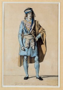 Franska revolutionen: medborgarkostymprojekt 1793 "" Kommunaltjänstemans klänning med halsduken"" Akvarell av Jacques Louis David (1748-1825) Sön. 0,3x0,2 m. Versailles, Versailles slott och Trianon av Jacques Louis David