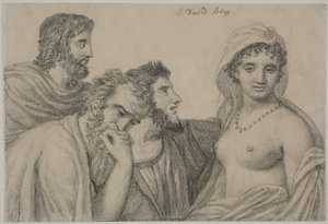 Phryné inför domarna, ca 1816-1820 (svart krita på varvat papper) av Jacques Louis David