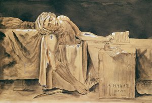 Marats död, 1793 (penna och bläck och wc på papper) av Jacques Louis David