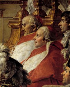 Napoleons rite. Detalj som föreställer kardinalerna och Jean Baptiste Jules Bernadotte (1763-1844) under kejsar Napoleon I Bonapartes heliga och kröning av Imperatrice Josephine vid Notre-Dame de Paris den 2 december av Jacques Louis David