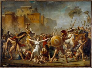 Sabinerna mellan sina romerska män (höger) och deras sabinska bröder (vänster) och visar dem sina barn - Målning av Jacques-Louis (Jacques Louis) David (1748-1825) av Jacques Louis David