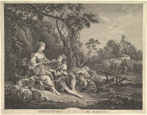 Pensant-ils au Raisin Are They Thinking About the Grape, 1700-talet. av Jacques Philippe Le Bas