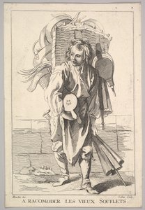 Omvänd kopia av A Racomoder les Vieux Souflets Mend the Old Bellows, från Le Cri..., 1700-talet. av Jacques Philippe Le Bas