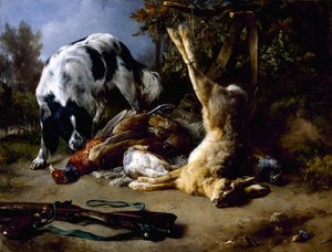 Spaniel med ett stilleben av döda vilt, 1837