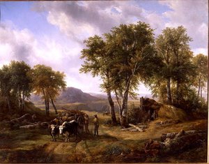 Vedhuggare lämnar skogen i Millau, 1832