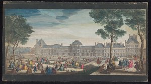 Utsikt över Palais des Tuileries i Paris sett från Jardin des Tuileries Les promenades du Palais Thuilleries (titel på objekt) av Jacques Rigaud