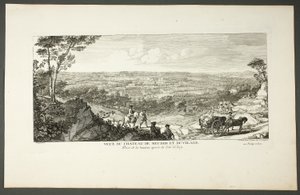 Vy över det kungliga slottet i Meudon och byn, från serien Le Château de Meudon av Jacques Rigaud