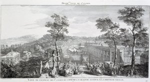 Utsikt över slottet i parken St Cloud, på sidan av den stora avenyn. av Jacques Rigaud