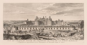 Utsikt över det kungliga slottet i Chambord, från sidan av den kungliga porten av Jacques Rigaud