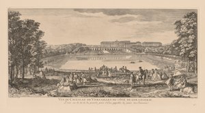 Utsikt över slottet i Versailles, från orangeriets sida, tagen bortom den schweiziska dammen. av Jacques Rigaud