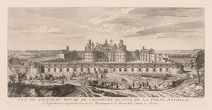 Utsikt över det kungliga slottet i Chambord, från sidan av den kungliga porten av Jacques Rigaud