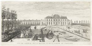 Vy över slottet Meudon och en del av parterren av Jacques Rigaud
