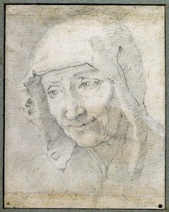 En gammal kvinnas huvud (svart krita på papper) av Jacques Stella