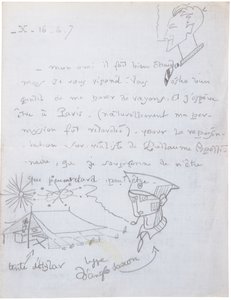 Autografbrev med teckningar av Jacques Vache