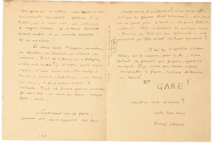 Autograf krigsbrev av Jacques Vache