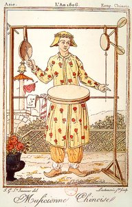 Kinesisk musiker, 1806 (färggravyr) av Jacques after Grasset de Saint-Sauveur