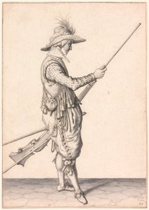 En soldat laddar en musköt, "Ramme in Your Pouder"