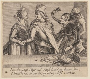 En ung man mellan en ung kvinna och en gammal kvinna, från Unequal Lovers av Jacques de Gheyn II