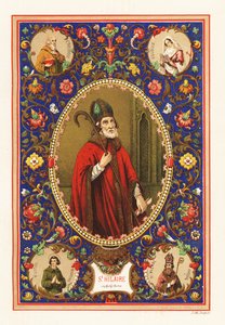 Porträtt av Saint Hilary, biskop av Poitiers, med miter och krok, inom dekorativ kant av lövverk av Jacquet Jacquet