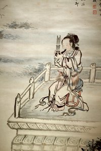 Målad figur, musiker. Bläck på papper av Yi Jaegwan (1783-1837), konst från 1800-talet. Koreas nationalmuseum, Seoul (Sydkorea). av Jaegwan Yi