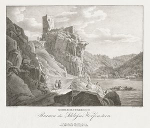 Nedre Österrike, ruinerna av slottet Werfenstein. av Jakob Alt