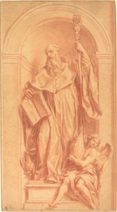 En skulptur av Saint Benedict i en nisch