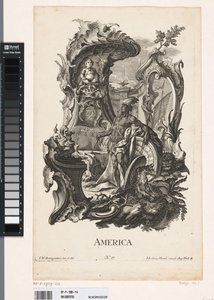 Rocaille med personifieringen av kontinenten Amerika Amerika (titel på objekt) De fyra kontinenterna (serietitel) av Jakob Gottlieb Thelott