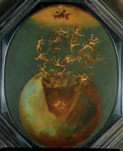 Satans fall och de rebelliska änglarna från himlen (olja på försilvrad koppar) av Jakob Isaaksz Swanenburgh