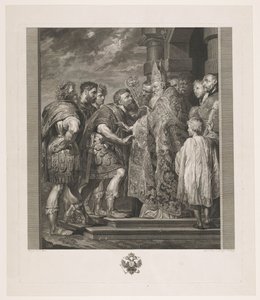 St. Ambrosius vägrar kejsar Theodosius tillträde till kyrkan i Milano av Jakob Matthias Schmutzer