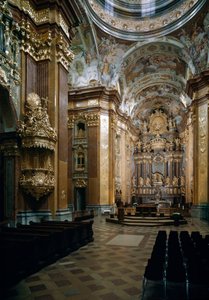 Inneifrån av Benediktinerkyrkan i Melk designad av arkitekten Jakob Prandtauer (1660-1726), fresker av Johann Michael Rottmayr (1656-1730). Melk, Österrike av Jakob Prandtauer