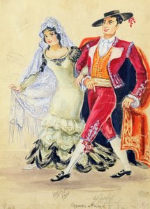 Kostymdesign för Mozarts "Figaros bröllop" av Jakov Zinovyevich Stoffer