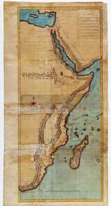 Karta över Östafrika (karta över rutten som Salomons flottor tog) - i "" Resan till Nubien och Abessinien genomförd för att upptäcka Nilens källor under åren 1768 till 1772", av James Bruce, Paris