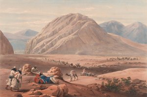 Utsikt över berget Baba-Naunee, ca 1839 (litografi, tonad) av James (after) Atkinson