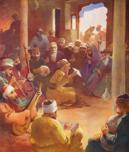 Heliga landet: Det orientaliska kaféet (färglitografi)