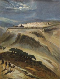 Jerusalem (månsken) från berget Scopus (färg litho)